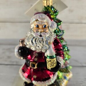 Christopher Radko Year 2000 Millennium Santa Glass Ornament Happy New Year Tree